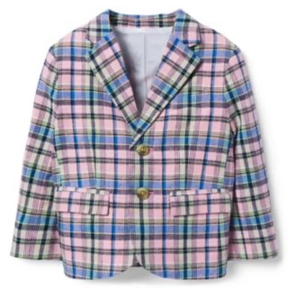 Janie and Jack  Baby Boy Infant Plaid Linen Blend Blazer 12-18M - Picture 1 of 7